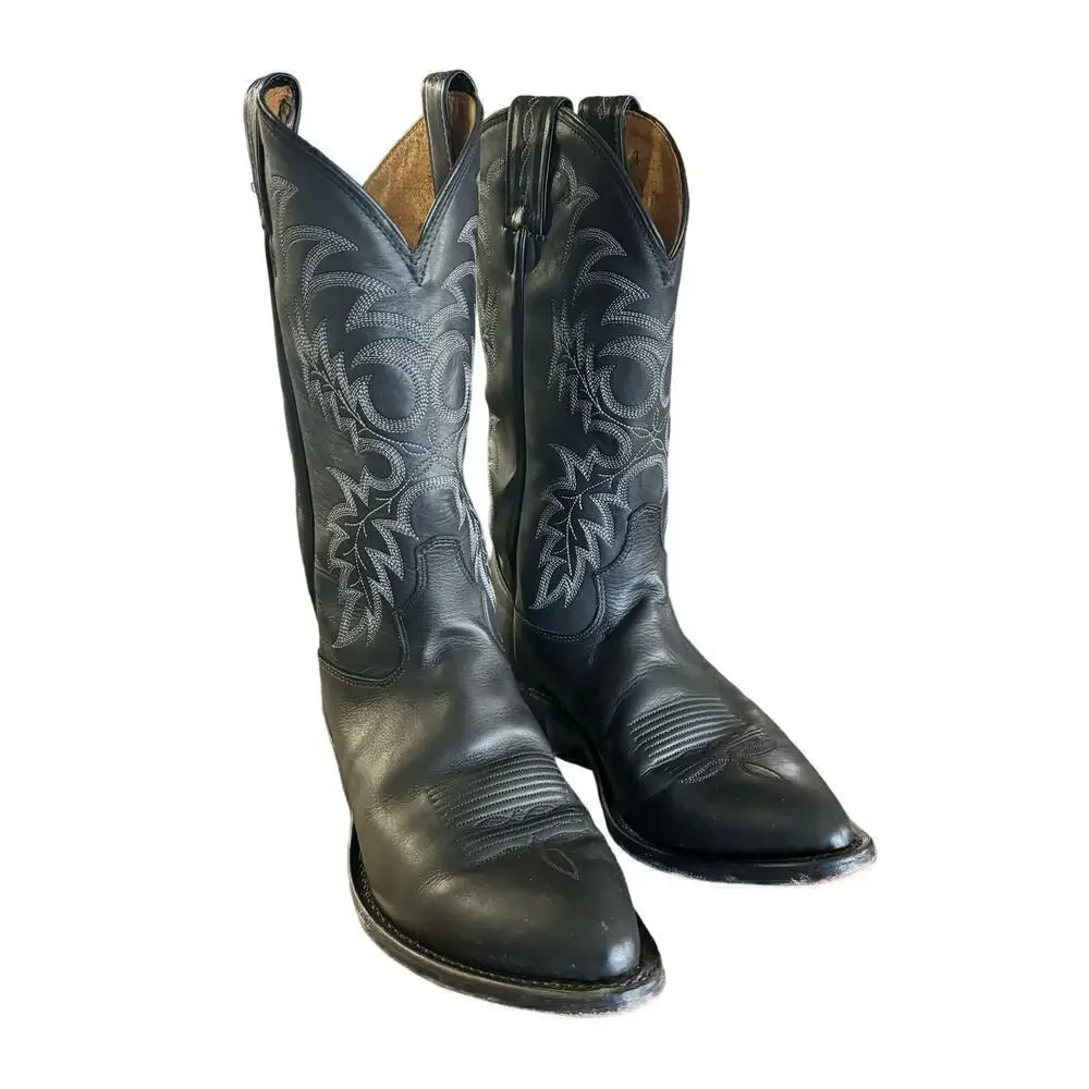 TONY LAMA MEN'S STALLION LEATHER AMERICANA WESTERN BOOTS 8.5EE Black Xtra- Wide
